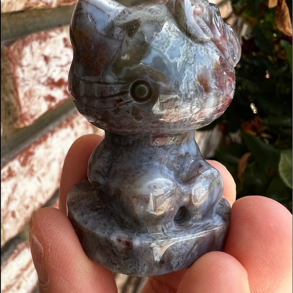 Colorful moss agate; Blue, Purple, Red Moss Agate Hello Kitty Carving - Picture 3 of 4